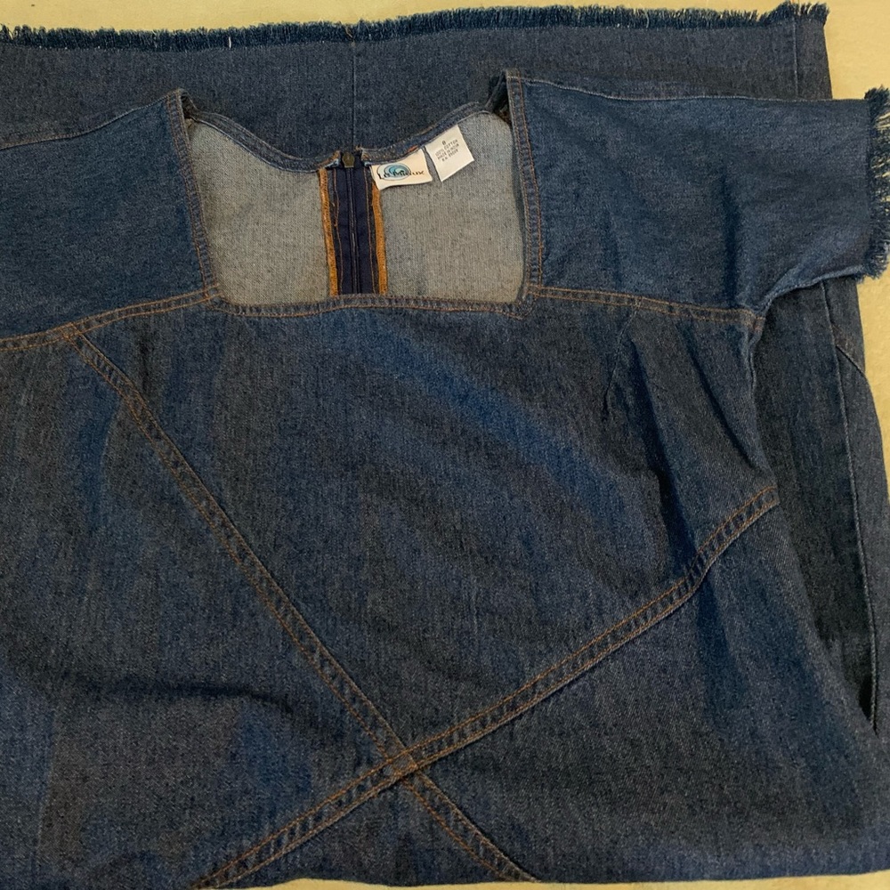 Le Mieux Dress Women 6 Blue Shift Denim Sweetheart Frayed Cotton Preppy no tags - Picture 10 of 13